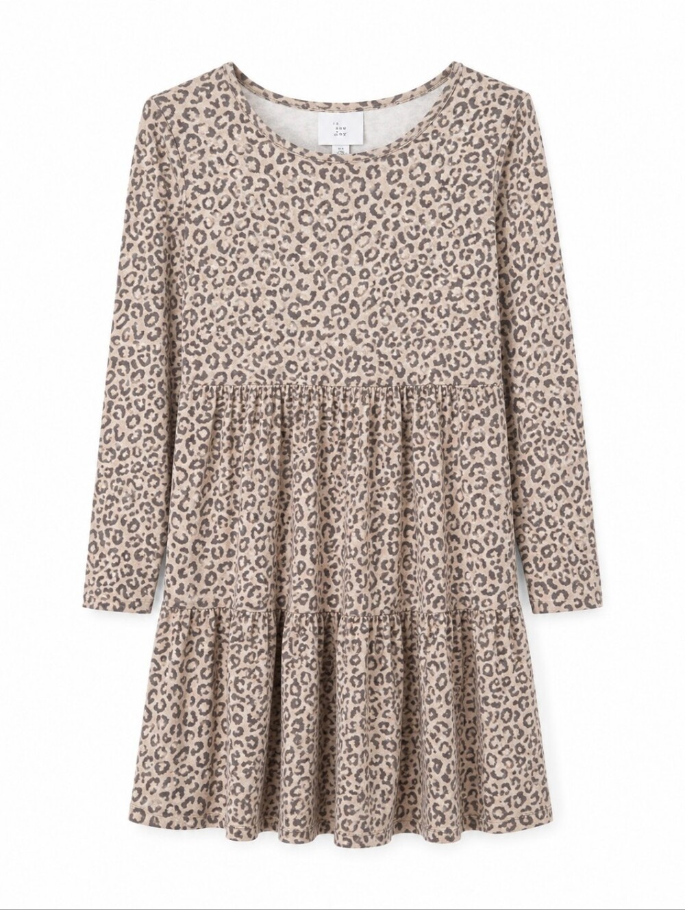 Old Navy Leopard Animal Print Tiered Long Sleeve Ruffle Swing Babydoll Dress